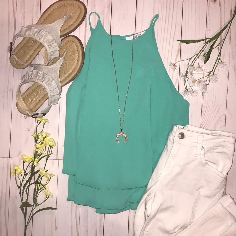 Jade Green Flowy Layered Tank
